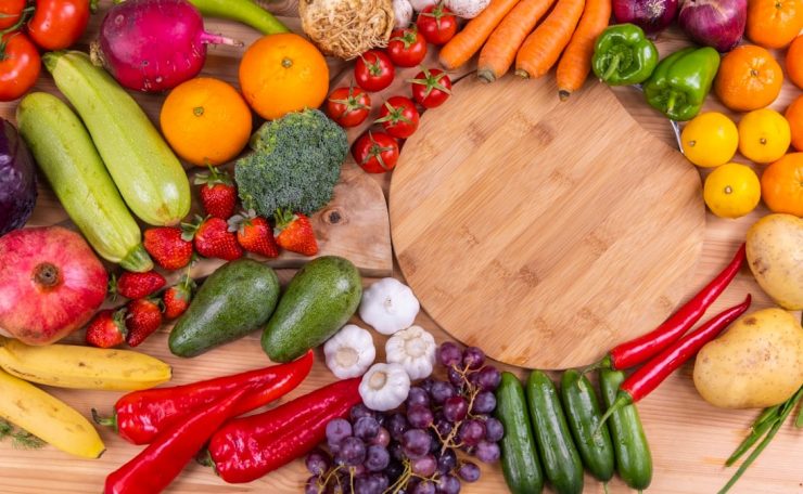healthy, fresh, raw vegetables and fruits